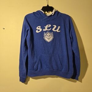 Women's Colosseum Blue St. Louis University Pullover Hoodie.